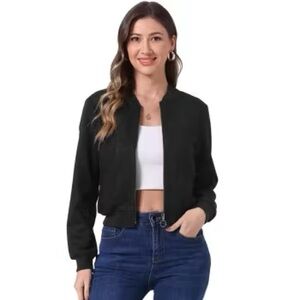 BE COOL Black Bomber Jacket with Fitted Silhouette and Stand-Up Collar